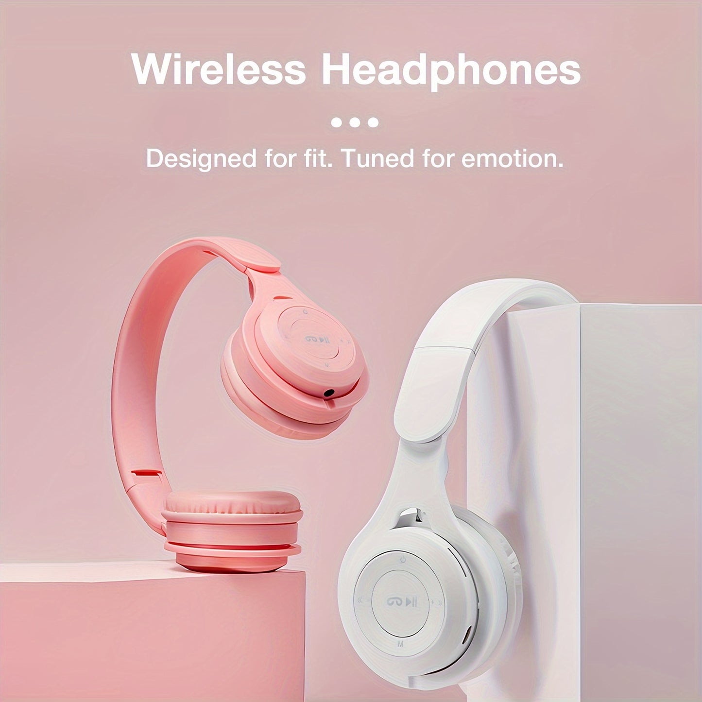 Wireless over-ear headset with 20 hours of playtime, foldable and comfortable for travel, home, office, suitable for kids, teens, adults, girls, and women.