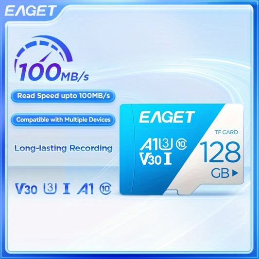 EAGET 128GB SD karta, V30, A1 Klass 10, Yuqori tezlik, Uzoq muddatli, Bir nechta qurilmalar bilan mos, Tug'ilgan kun/Easter/O'g'il/qiz do'sti uchun ideal sovg'a