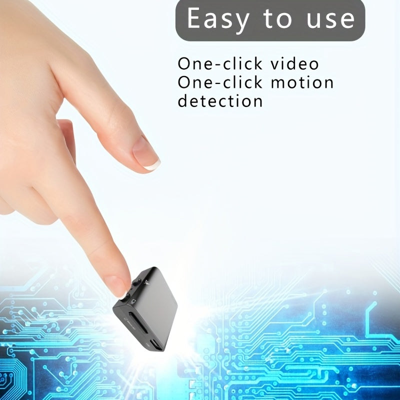 Mini camera with night vision, motion detection, and loop recording.