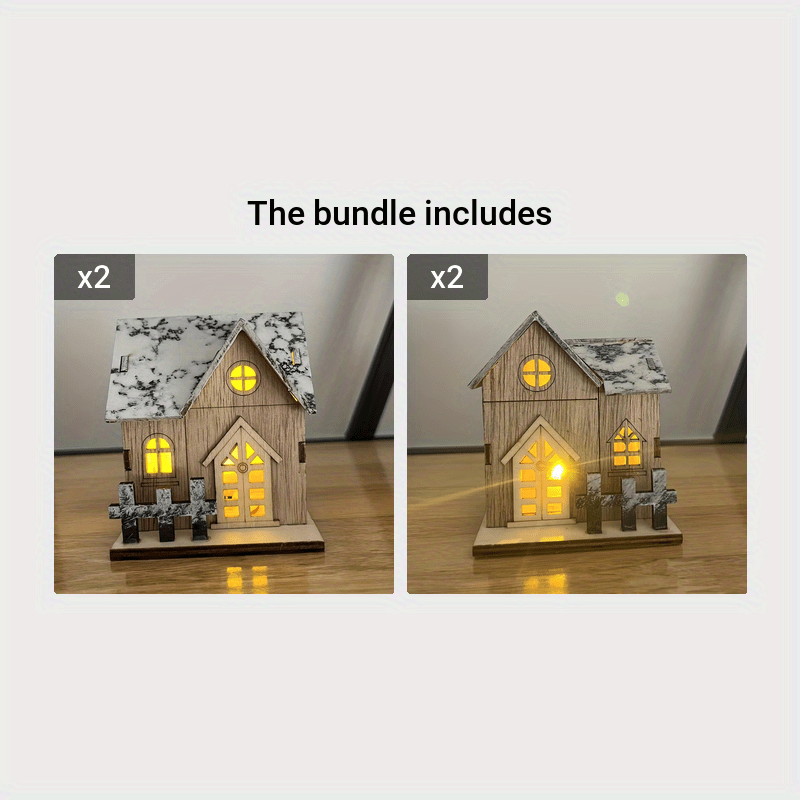 1pc Wooden House Ornaments for Christmas, Luminous LED Tabletop Decor