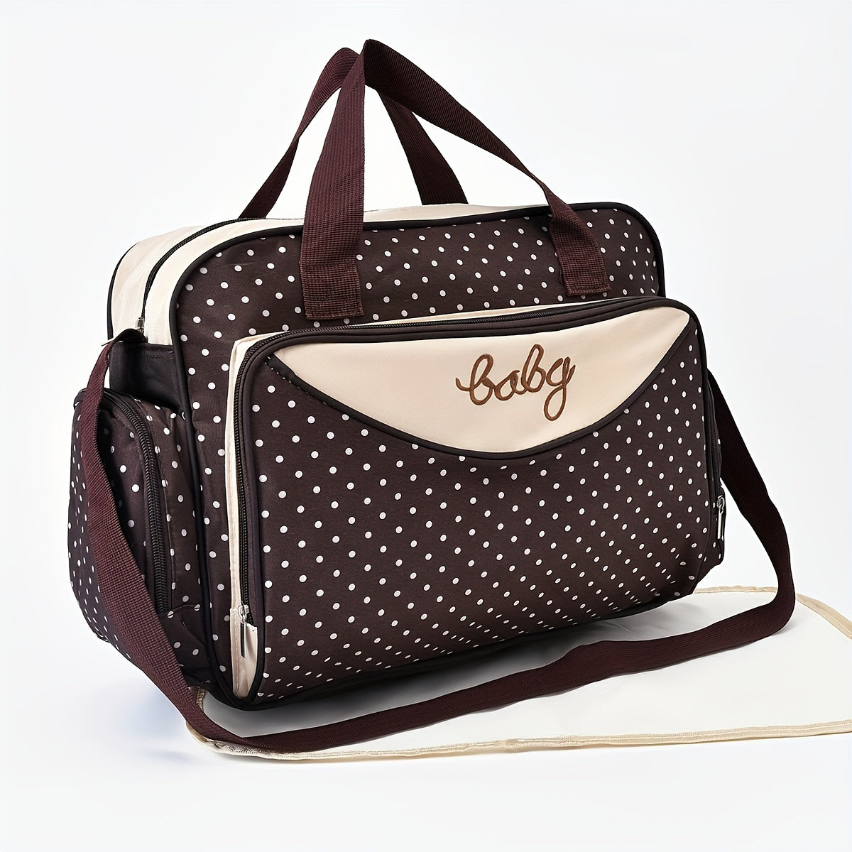 Large Capacity Polka Dot Crossbody Bag for Mom, a Multifunctional and Portable Shoulder Bag perfect for Moms on the go. Also functions as a Diaper Bag.