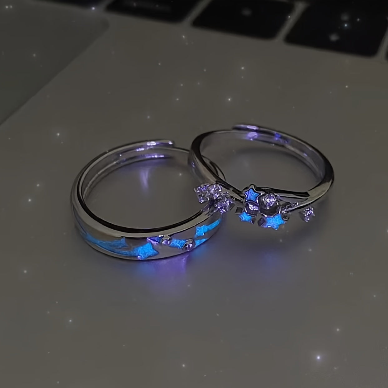 Starry Night Couple Rings Set with Rhinestone Inlay - Ideal for Daily Wear or Gifting