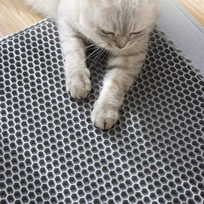 Large cat litter mat made of EVA material prevents spills and leaks, containing litter. Non-slip, washable, waterproof, and odor-resistant. Ideal for litter boxes and protecting pet items.