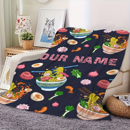 Personalized Fun Ramen & Pink Donut Food Blanket - Cozy Flannel, Versatile Throw for Bedroom, Travel & Picnics - Safe for Allergies, Dessert-themed, Perfect for Girls' Room Decor