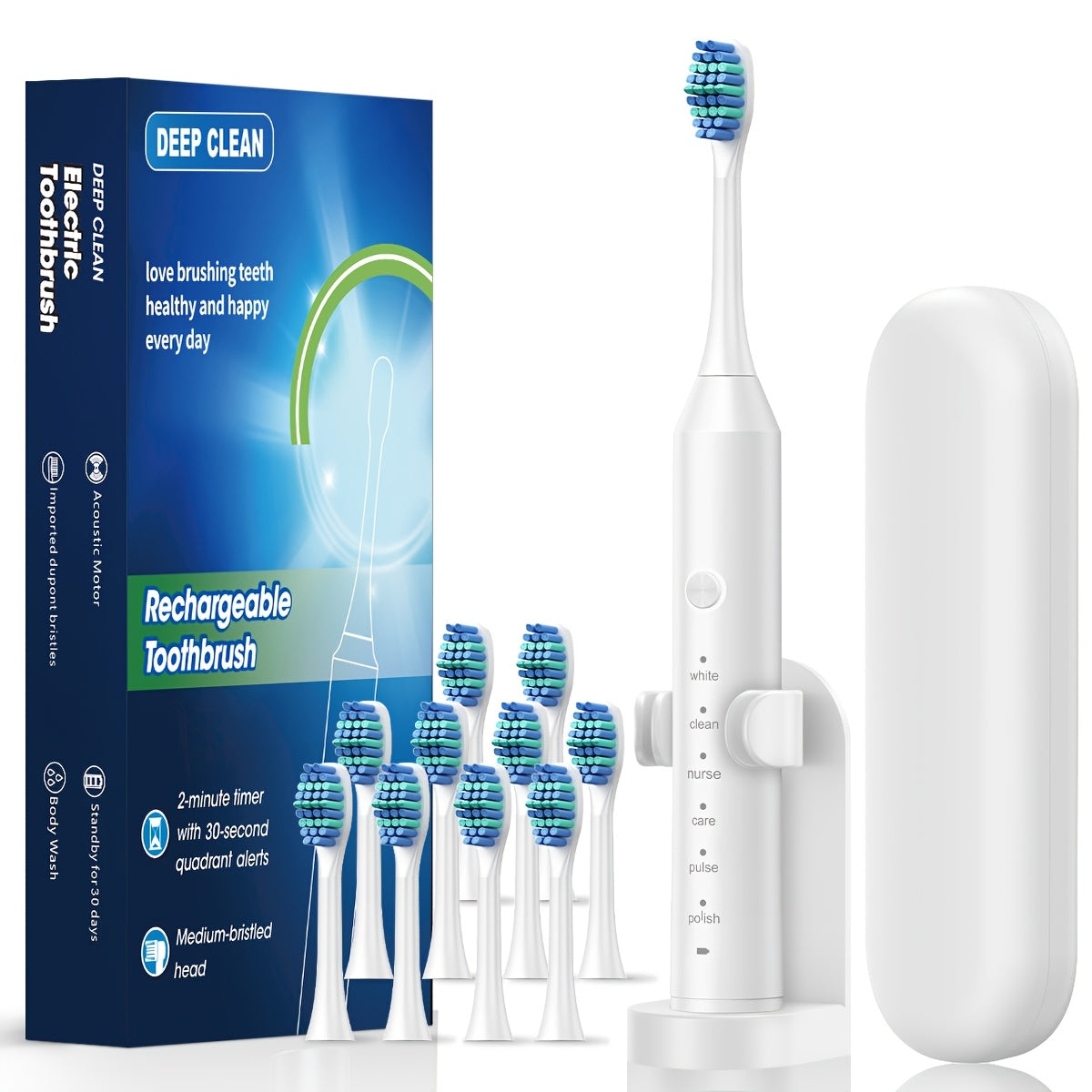 Rechargeable electric toothbrush for adults with 6 modes, USB charging, and soft bristles for deep cleaning dental care.