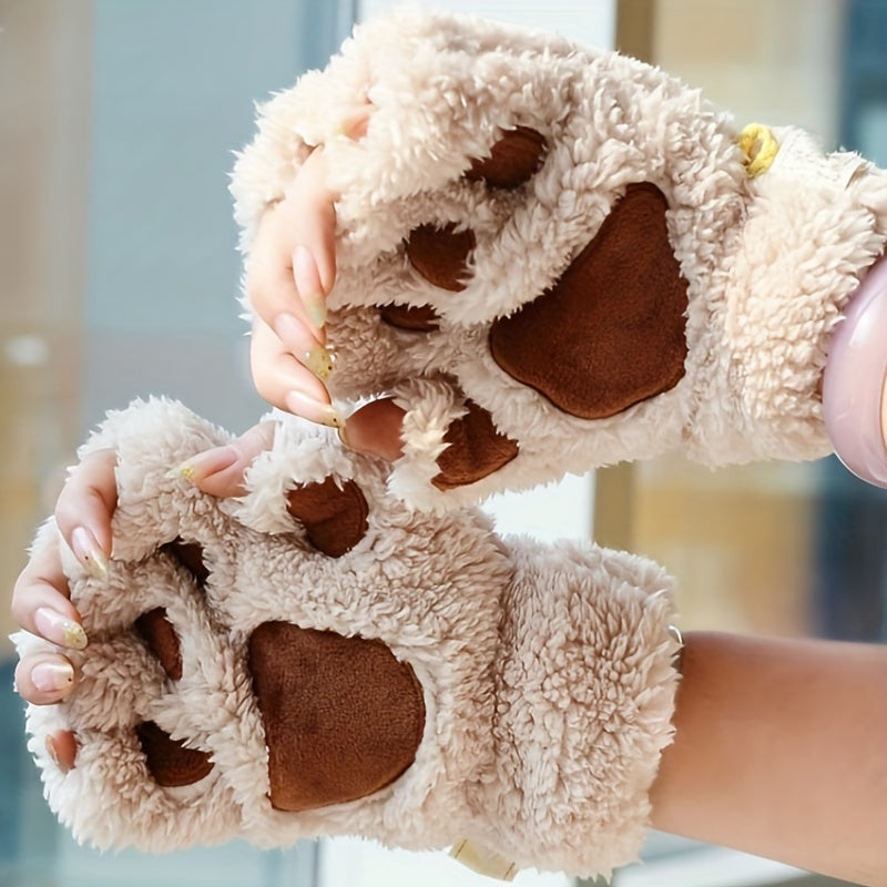 Stylish and cozy, these Cute Cat Claw Plush Gloves provide warmth and comfort in the cold seasons. The half finger design adds a trendy touch to these thick, fuzzy gloves, making them perfect for autumn and winter.