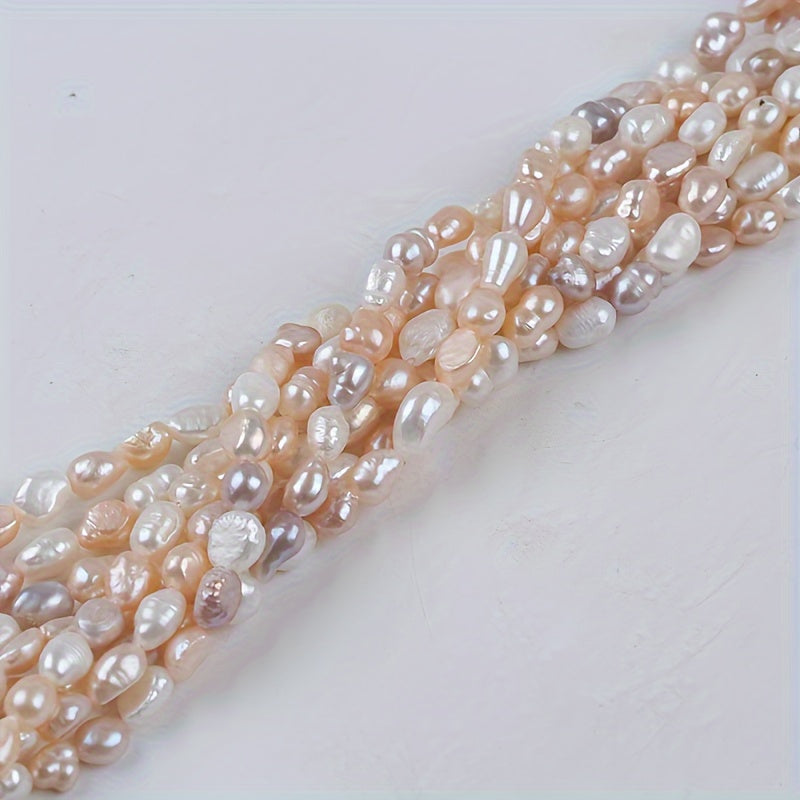 Top Pick: Baroque Style Freshwater Cultured Pearls in White, Pink, and Purple Shades - 1 Strand of Elegant 6-7mm Pearls with Straight Holes for Easy Threading, Perfect for Jewelry Making, Natural White with Two-sided Luster