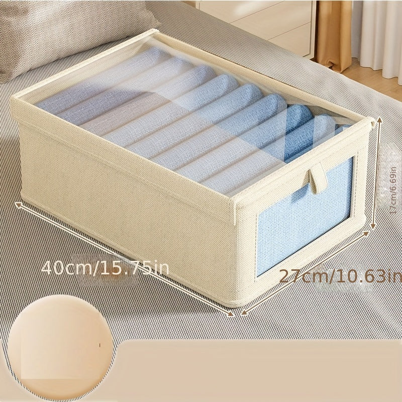 This Canvas Storage Box is designed for maximum versatility and convenience, featuring a lid and viewing window for easy access. It is perfect for storing clothes, underwear, t-shirts, and pants, making it ideal for bedroom, dorm, closet organization