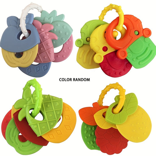 Silicone Teething Toys Set for Easter Gift, including Freezer Teether, Teether Keys, and Fruit Shapes for Infant Boys and Girls.