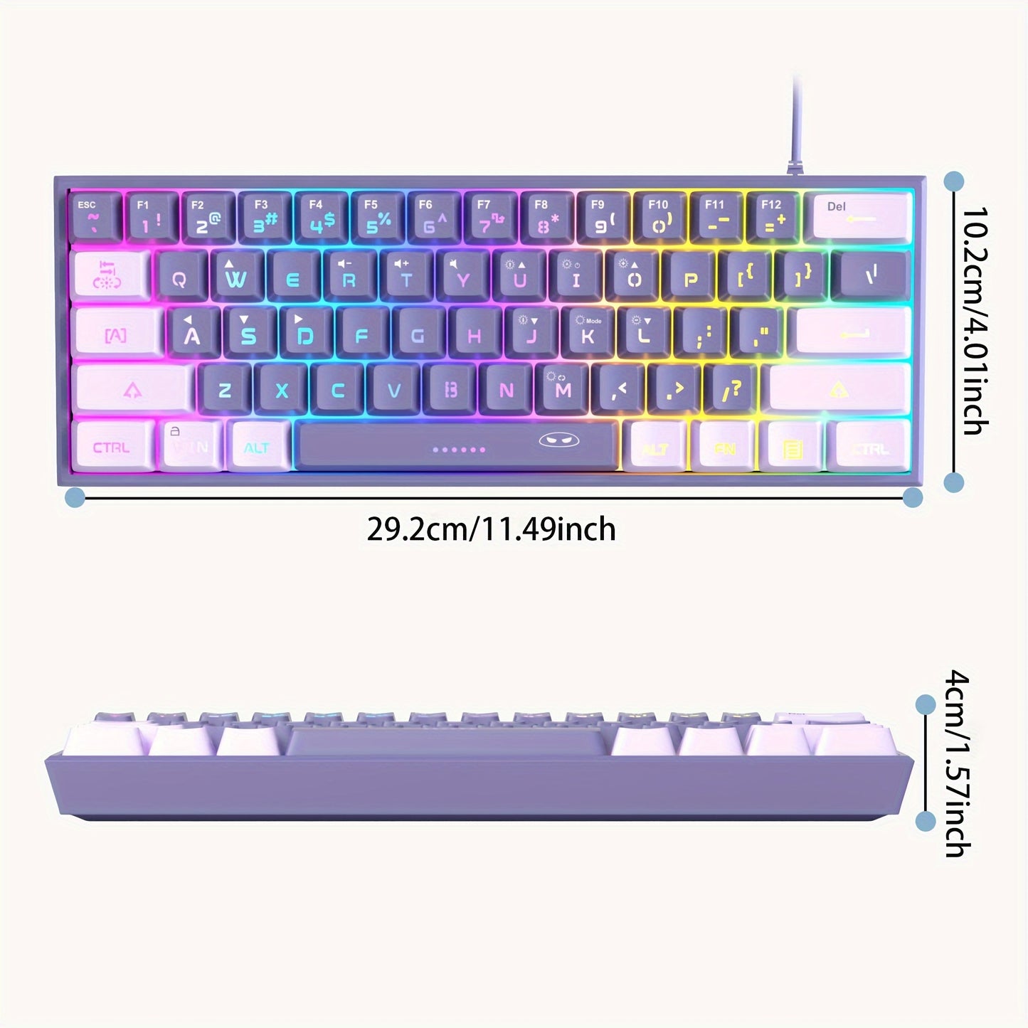 MAGEGEE Compact 60% Gaming Keyboard with RGB Backlight in Violet color, USB-powered, Customizable Lighting Modes, Durable PBT Keycaps, Ergonomic TS91 Design, Suitable for PC, MAC, PS4