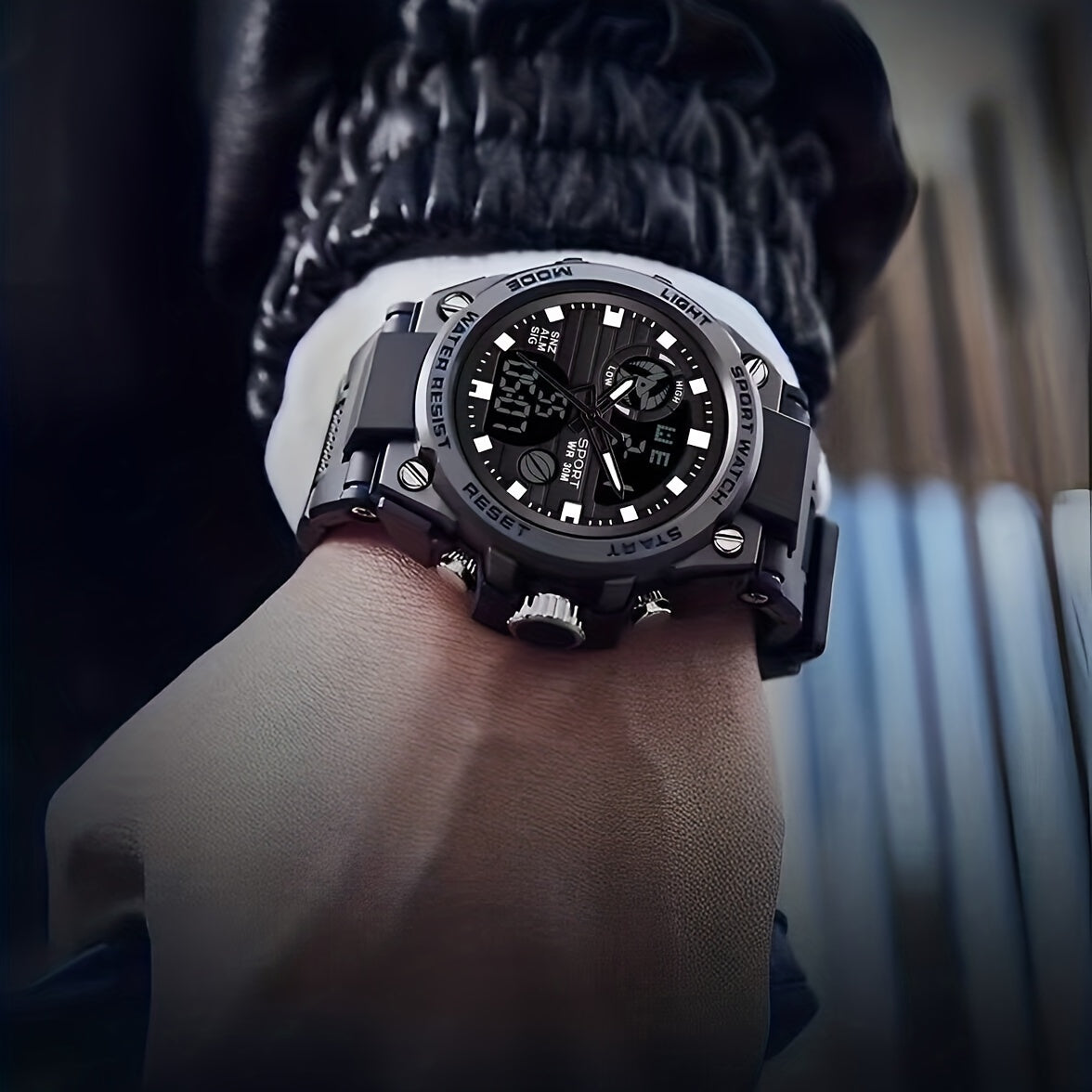 Introducing a sleek and modern waterproof watch featuring a large dial, calendar, luminous display, and versatile functions. Perfect for men in business, sports, outdoor activities, school, or as a thoughtful gift.