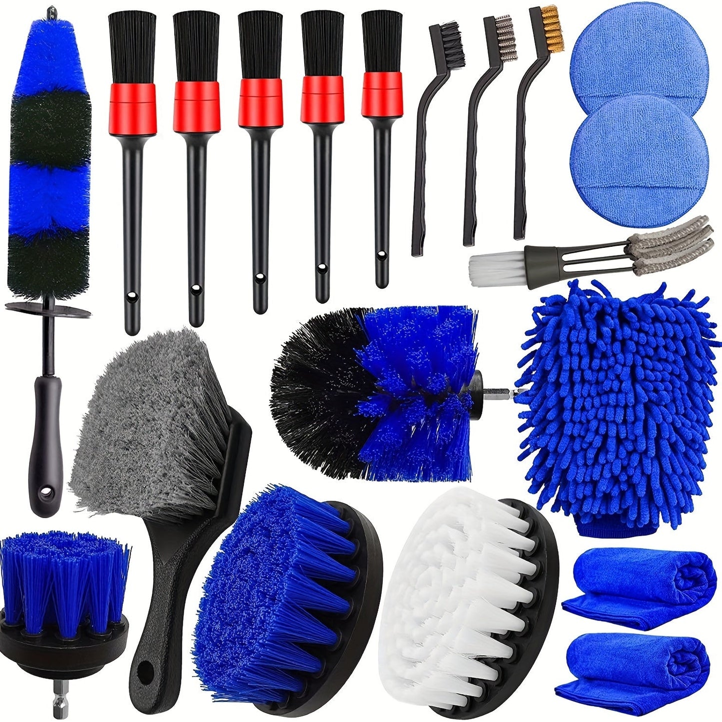 Set of 20 Car Detailing Brushes - Includes Everything Needed for Cleaning Wheels, Interior & Exterior - Made with Sturdy Plastic and Metal Components