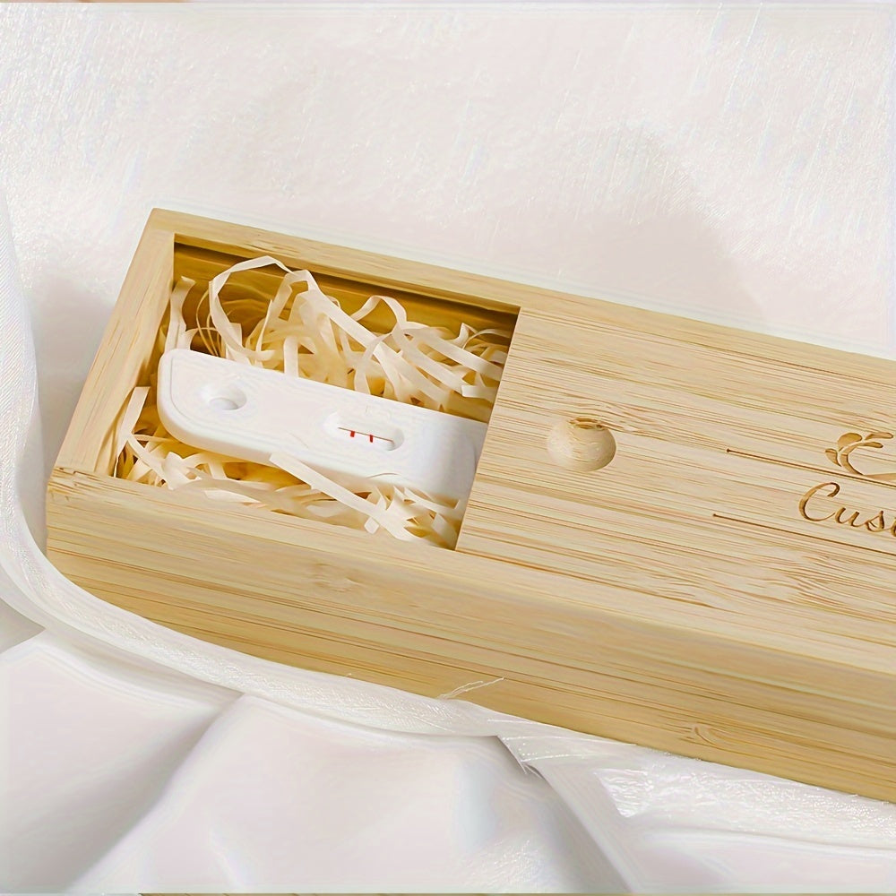 Personalized Bamboo Pregnancy Test Box - Ideal for Revealing News & Souvenirs, Pale Yellow