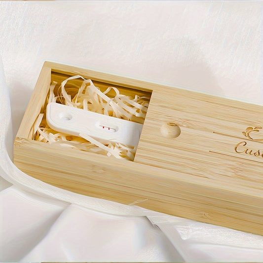 Personalized Bamboo Pregnancy Test Box - Ideal for Revealing News & Souvenirs, Pale Yellow