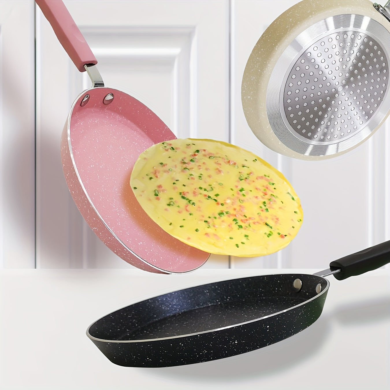 Non-stick Kitchen Frying Pan with Flat Bottom for Eggs and Pancakes