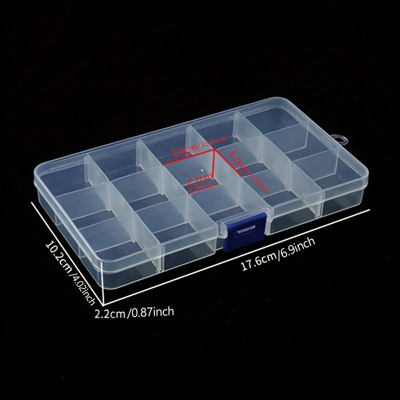 1pc Transparent Storage Box with 15 Grids, ideal for organizing earrings, rings, jewelry, accessories, screws, and small DIY craft parts. Perfect storage solution for home organization.