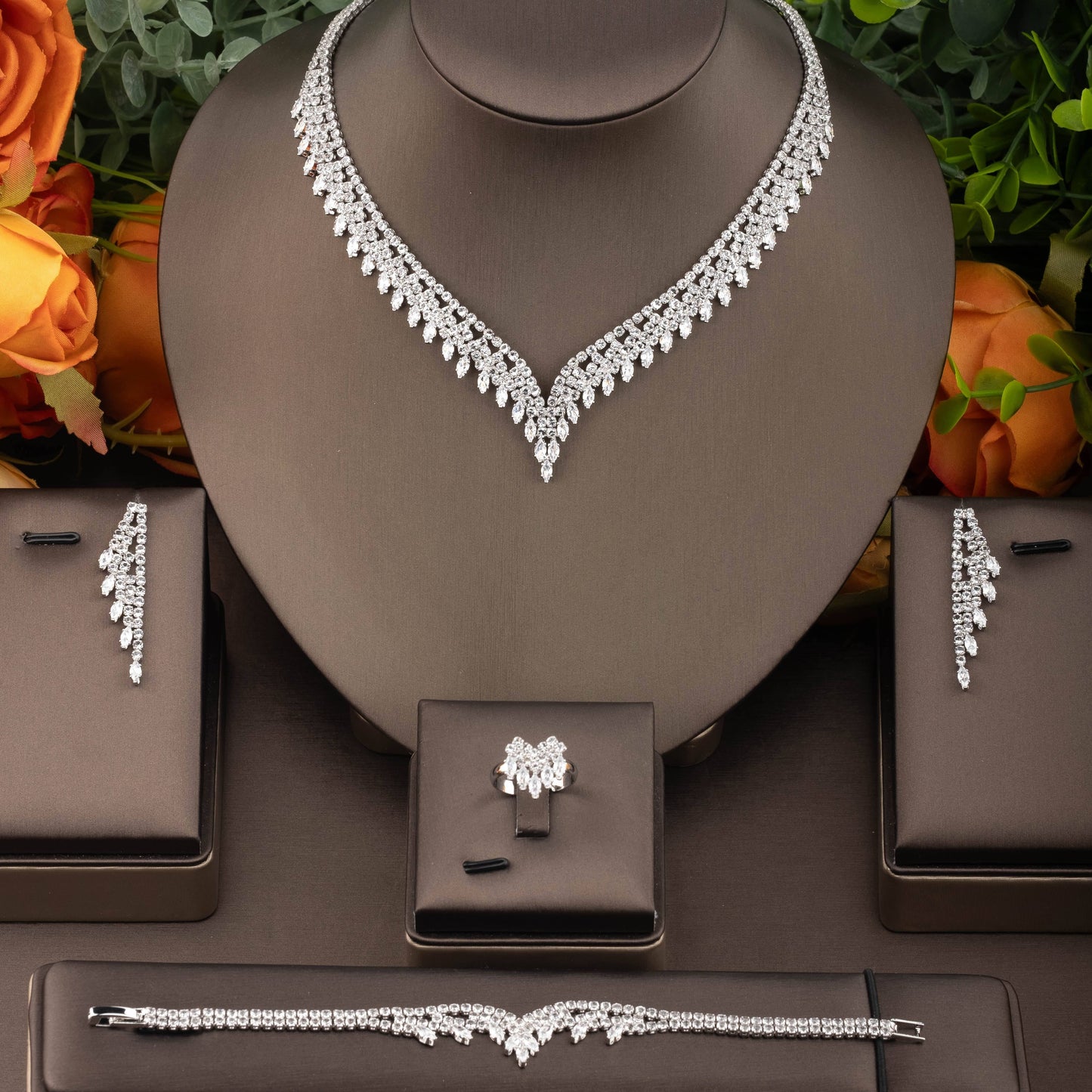 Stunning Maeye Cubic Zirconia Leaf Jewelry Set in Arabian Style for Women: Ideal for Weddings, Galas, and Parties Year-round