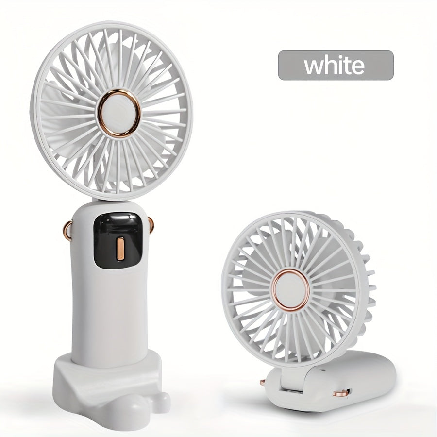 TENGQU Portable Handheld Fan - Mini Neck Fan with Phone Stand, USB Rechargeable, 1200mAh Battery, 3-Speed Control, LED Display, ABS Material - Ideal for Home, Office, Outdoor, Travel - Great Gift!