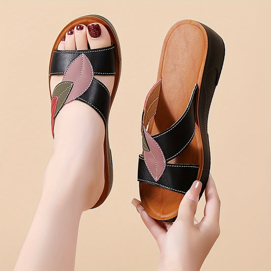 Summer slide sandals for women with casual open toe, thick non-slip sole, faux cover, and easy slip-on design.