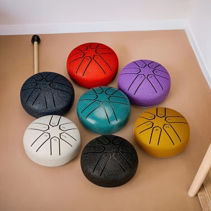 Mini steel tongue drum set with mallets, portable for meditation and yoga in multiple colors. (Carry bag not included)