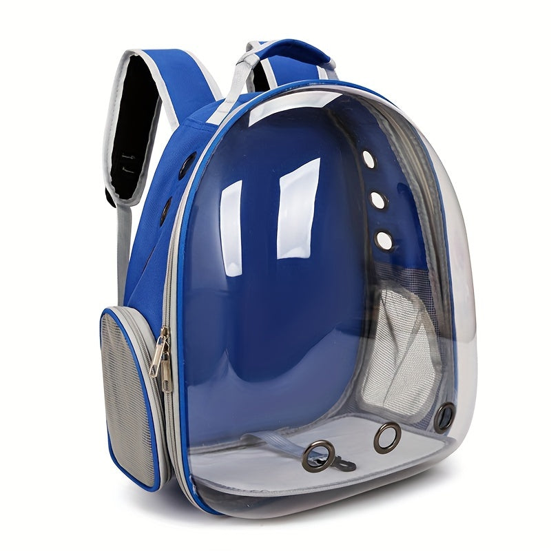 Transparent cat backpack carrier with zipper closure - breathable and comfortable space capsule design for pets.