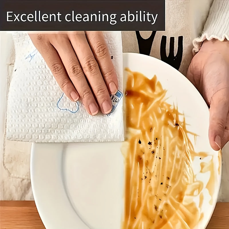 1 roll of disposable kitchen paper towels with 400 sheets featuring a random pattern lazy rag design. This versatile product can be used as a washable dry and wet towel, dishcloth, non-stick oil rag, degreasing towel, household cleaning rag, drying