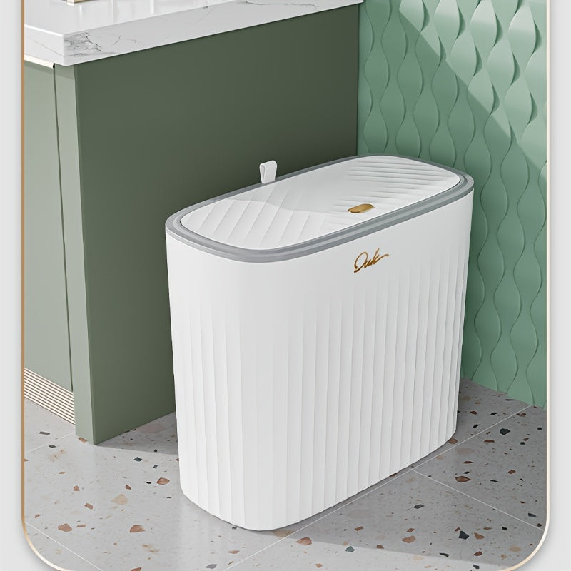 LuxeSpace trash can with odor-sealing function and high capacity, made of durable PP material, suitable for bathroom, living room, and kitchen.