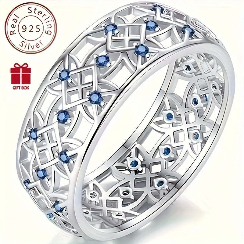 This stunning women's wedding ring is made of elegant 925 pure silver and features a beautiful blue super glossy zirconia stone. It is perfect for daily wear or as a special gift for occasions such as weddings, Valentine's Day, birthdays, parties, and