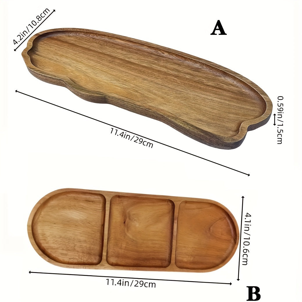 Acacia wooden serving tray, 28.96cm, versatile for breakfast, snacks, cake, appetizers, dips, condiments, nuts, fruits. Can be used as a decorative tray, candle holder. Ideal for birthdays, parties, Halloween, Christmas.