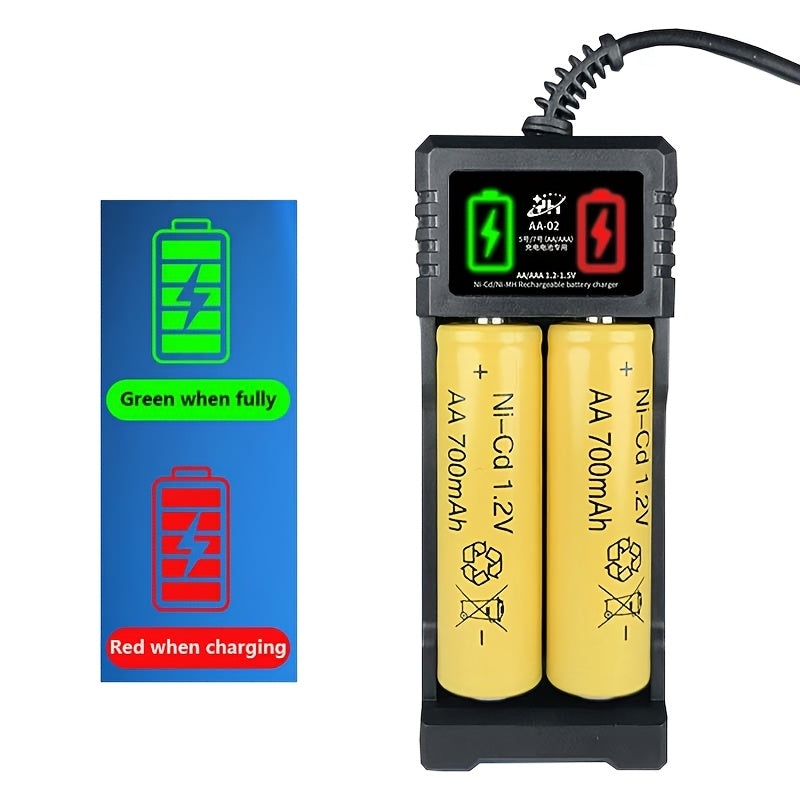 USB rechargeable charger for AA & AAA Ni-MH & Ni-CD batteries, high-speed charging, compact design, ≤36V, battery not included.