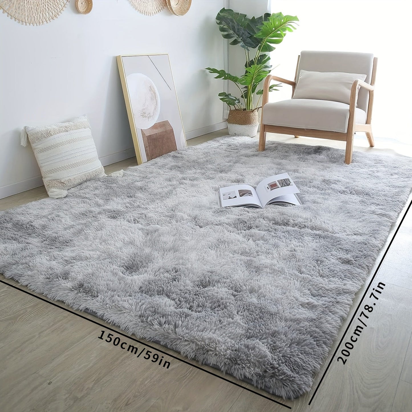 This high-quality plush shag area rug features a 5cm high pile and weighs 900g/sqm. It is machine washable and has a non-slip backing, making it perfect for use in bedrooms, living rooms, and offices. This rectangle polyester indoor carpet meets the