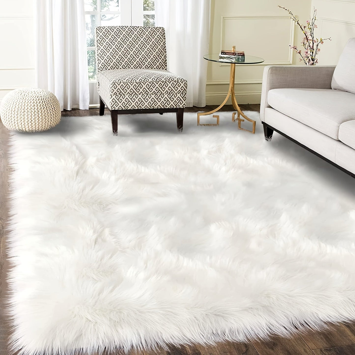 Soft and Plush Fluffy Faux Fur Area Rug - Enhance Your Home Decor with this Cozy Bedside Carpet. Perfect for Living Room, Bedroom, Study, Vanity. Made of Non-Slip Polyester Material. Dry Clean Only. Ideal for Christmas Season.