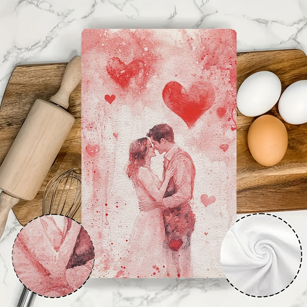 Two Romantic Valentine's Day Kitchen Towels featuring the "You Are My Valentine" Design. Made with Ultra Soft & Highly Absorbent Polyester, these Dish Hand Towels measure 40.64x60.96 cm. They are Machine Washable and come with a charming Red Hearts &