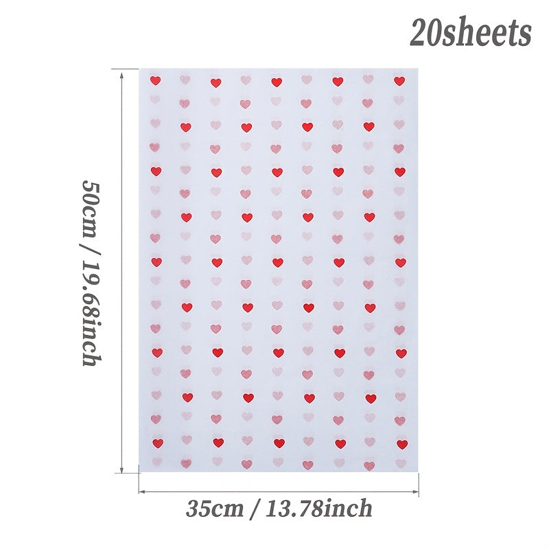 20 YINGYUYUAN Premium Tissue Paper Sheets in Red Heart Pattern for multiple uses such as gift wrapping, scrapbooking, and wedding décor.