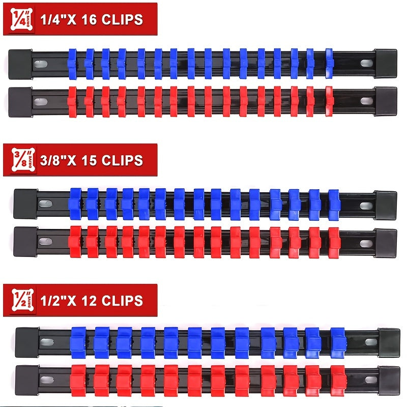 Organize your sockets with the Socket Organizer Tool - High-Quality Socket Bracket Set compatible with 1/4 Inch, 3/8 Inch, and 1/2 Inch sizes.