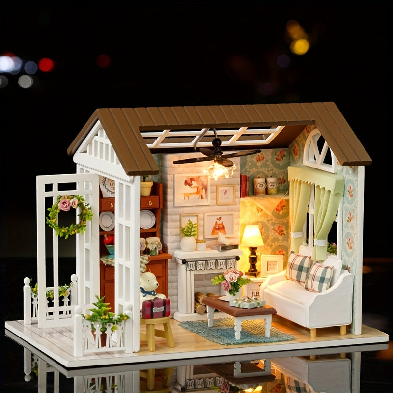 DIY Wooden Miniature House Kit with Furniture and 3D Puzzle Craft Set, Ideal Gift for Valentine's Day and Birthdays, Promotes Educational Patience and Skill Development.