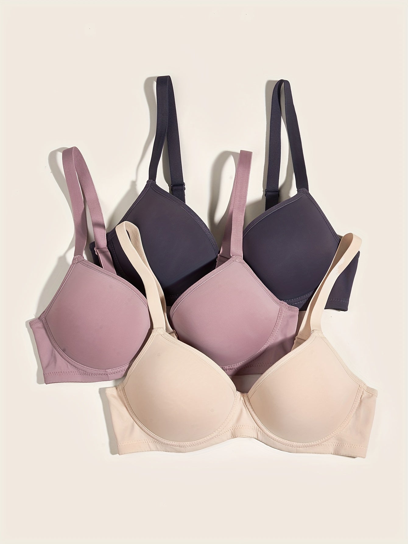 3 Simple Solid T-Shirt Bras: Comfy, Breathable Push Up Style for Women's Lingerie