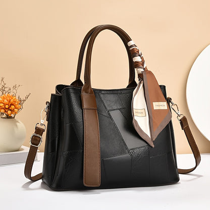 Women's fashion tote bag in dark brown with zipper closure, polyester lining, and painted edges. Can also be used as a crossbody handbag.