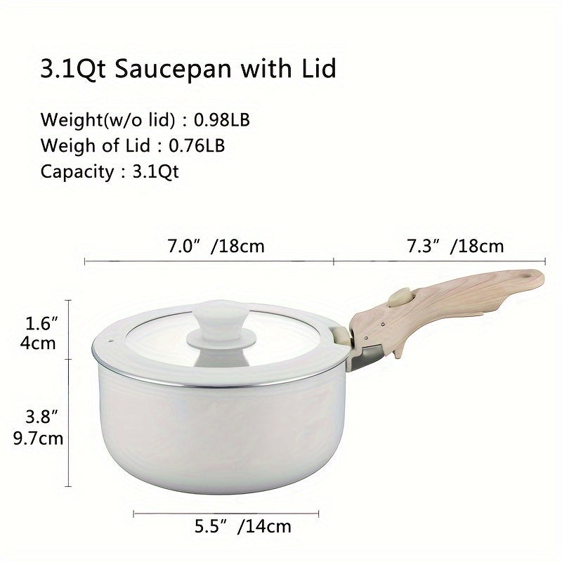 Cookware Set made from Aluminum, with Nonstick coating and Removable Handle. Set includes: 1.5Qt Saucepan with Lid, Large 18cm Milk Pot with Silicone Lid, and 24cm Skillet. Perfect for Outdoor Camping Kitchen. Comes with Non-Woven Pad and Silicone