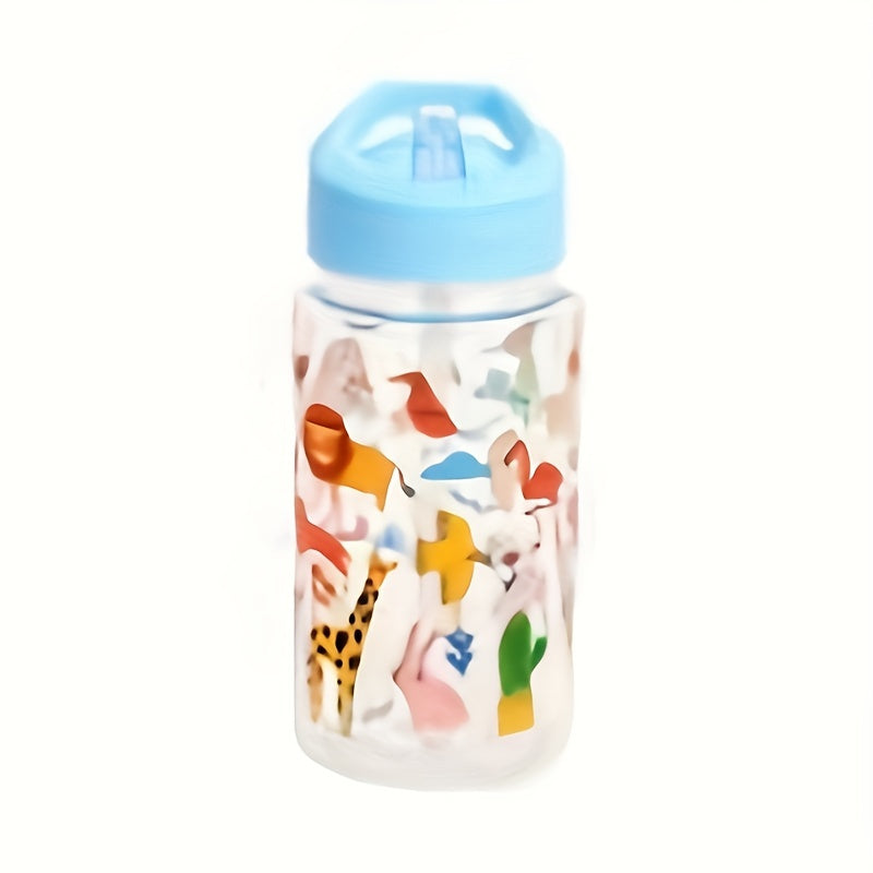 450ml BPA-Free Plastic Water Bottle with Animal Design, Straw - Ideal for Travel, Outdoor, Daily Use