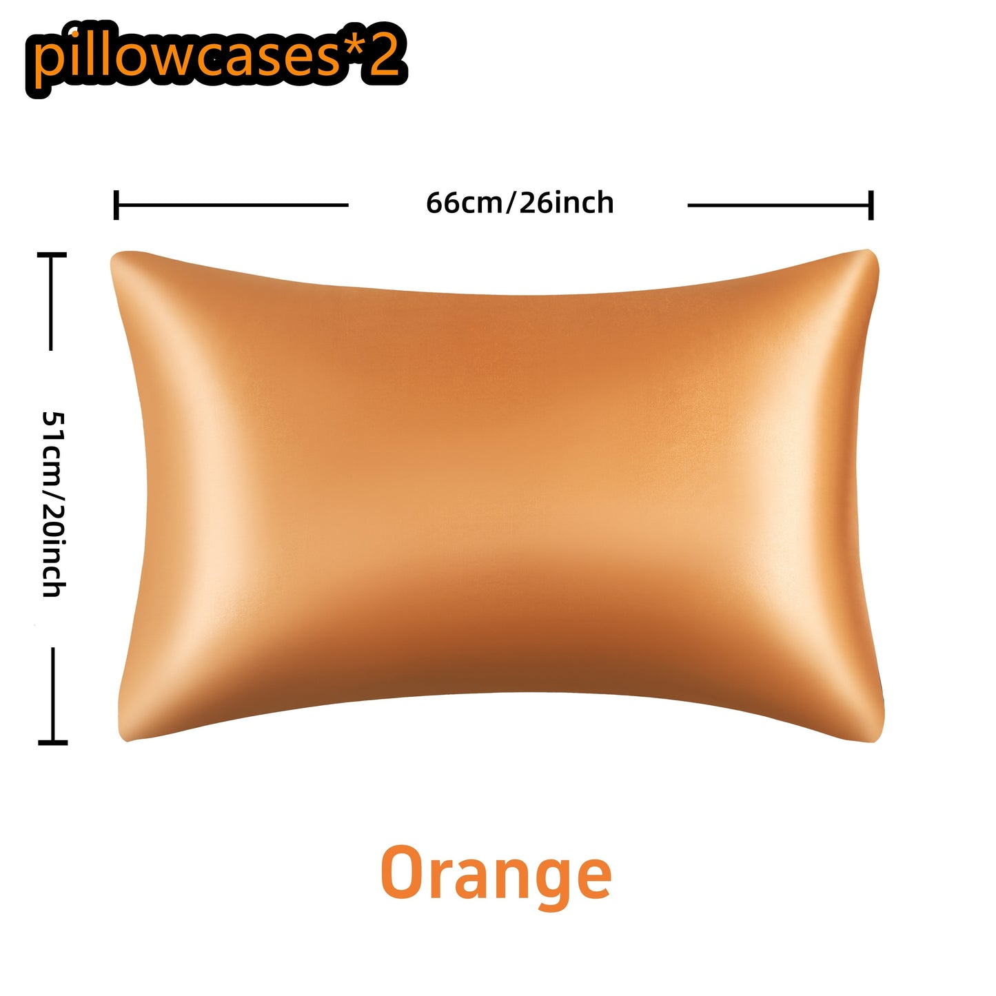 Two pieces of luxurious satin pillowcases available in various colors. These pillowcases feature a smooth and glossy finish with an envelope closure for convenience. They are machine washable and made of 100% polyester. No filler is included.