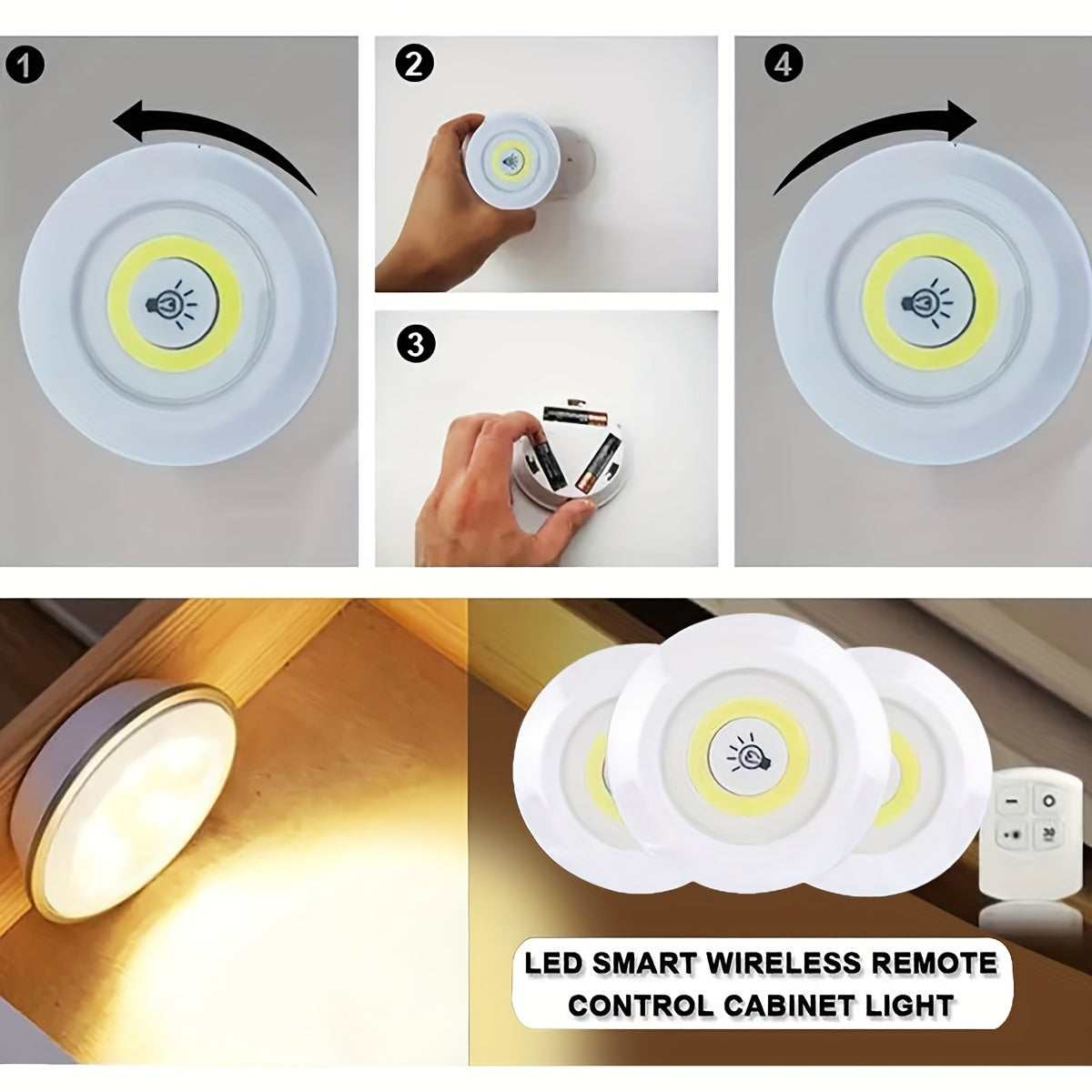 6pcs/3pcs Smart Wireless LED Under-Cabinet Lights COB Night Light With Remote Control - Ideal for Wardrobe, Kitchen, etc.