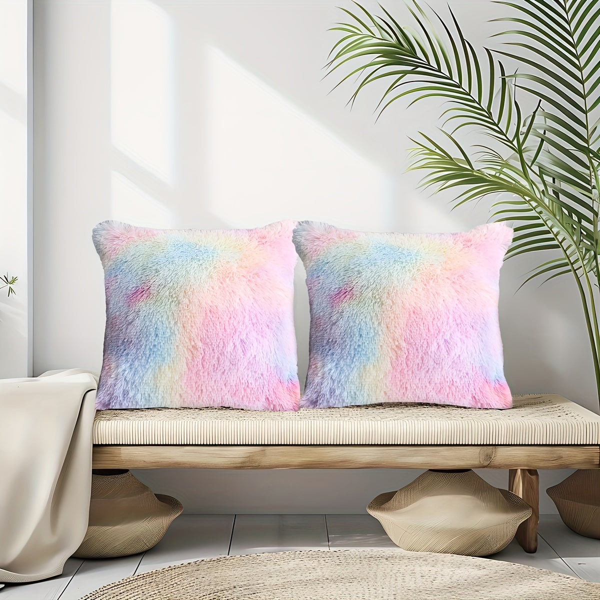 Luxurious 40.64x40.64 cm Fluffy Throw Pillow Cover with Zip Closure - Soft, Fuzzy Square Case for Sofa & Bedroom Decor, Hand Wash Only, Modern Home Decor. Pillow insert not included.