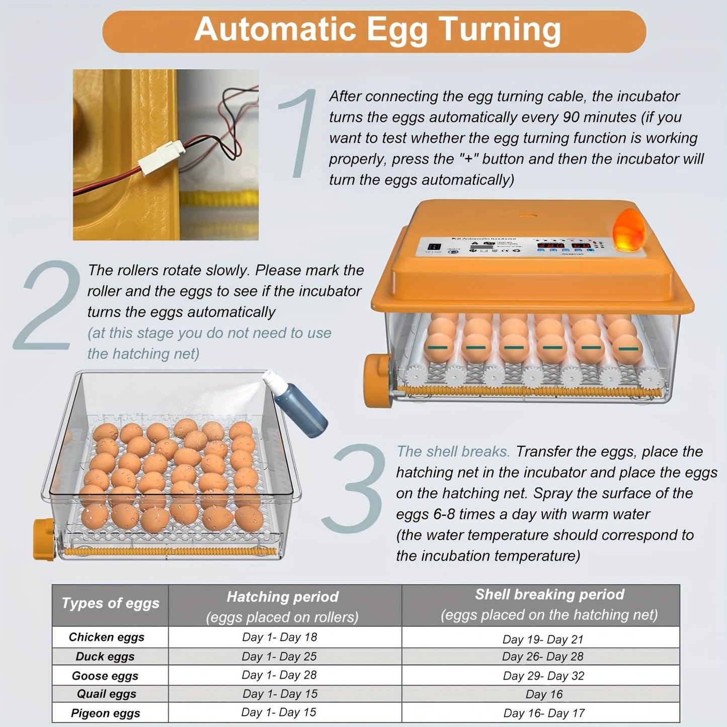 CoInceptus Automatic Egg Incubator with LED Display - Controls Humidity & Temperature, Holds 36 Eggs, Rotates Automatically, Includes Egg Light - Orange