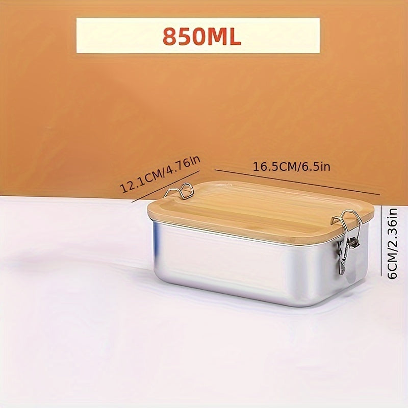 Portable Lunch and Snack Food Container - Bamboo Lid Stainless Steel Bento Box