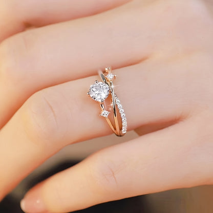 Variety of women's luxury rings, including adjustable platinum and rose gold-plated rings, cosmic trajectory planet sparkling ring, wholesale copper zirconia ring, personalized bride