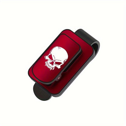 Fashion Flame Skull Car Glasses Holder - Plastic Sunshade Clip with Card Storage and Glasses Box is a stylish and practical choice for your car.