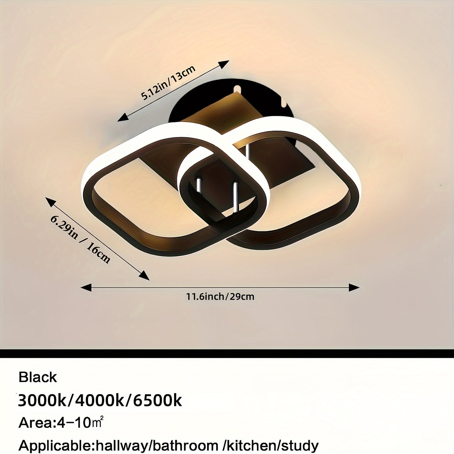 Adjustable square LED ceiling light with polished metal and silicone shade. Hard-wired and switch controlled, perfect for corridors, aisles, living rooms, and bedrooms. No batteries needed.