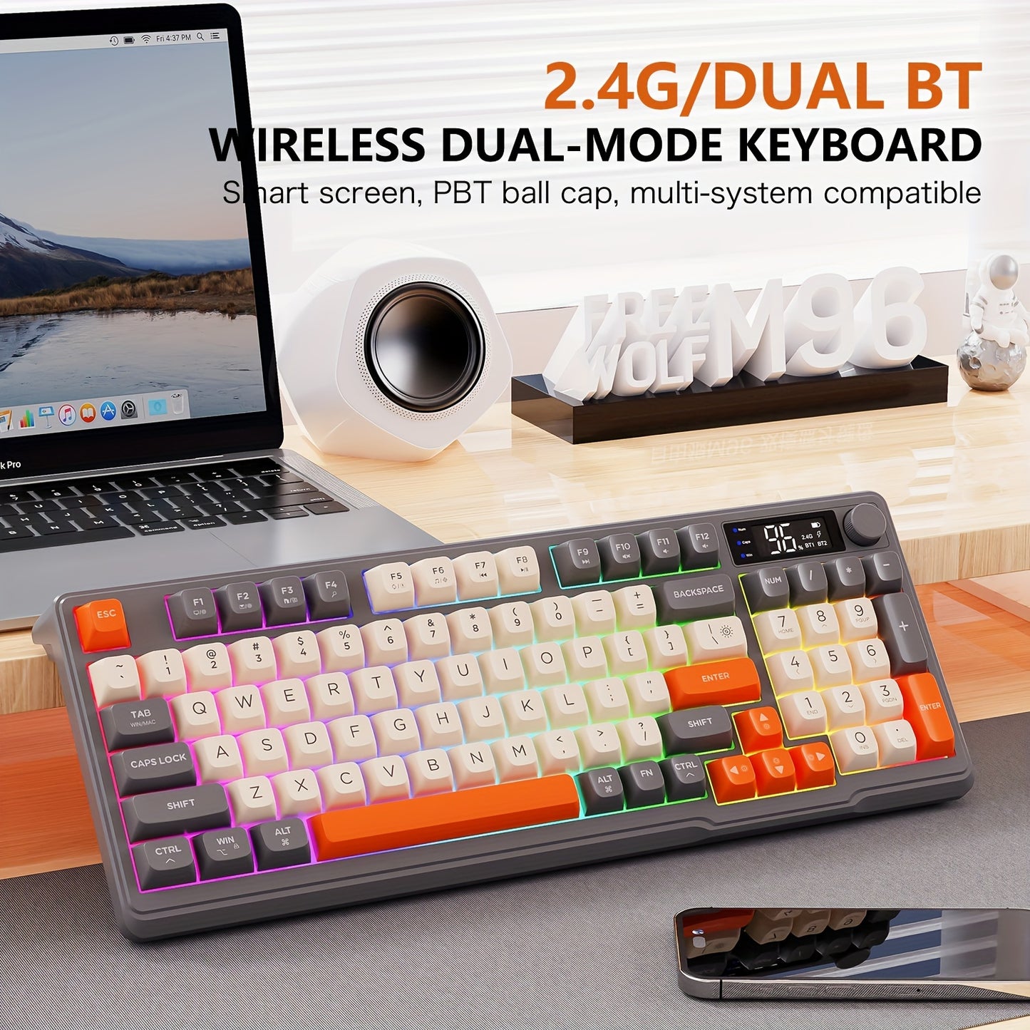 ZIYOULANG M96 Wireless Gaming Keyboard with dual mode 2.4GHz/BT 5.0, TKL Mechanical Feel, RGB Backlit, Rechargeable, Anti-Ghosting, Compact Design for Mac, Windows, Linux, Office & Gaming.