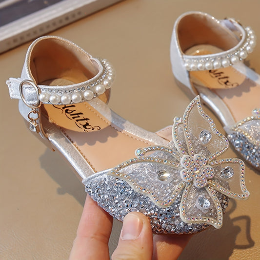 Stylish sequin flat shoes with butterfly design, ideal for all seasons